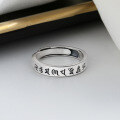 wholesale S925 Sterling Silver Retro Vintage Matte Polished Craft Six Words Mantra Ring Literary Ethnic Style Index Finger Ring-0-2