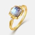 wholesale S925 Sterling Silver Gold-Plated Geometric Elongated Labradorite Ring for Women, Small Luxury Summer New Elegant Jewelry-0-4