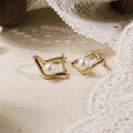wholesale S925 Gold-Plated French Freshwater Pearl V-Shape Earrings for Women, Simple and Elegant-0-1