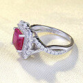 wholesale S925 Sterling Silver New Ins Simulated Diamond 7*7 Pigeon Blood Red Ring Hot Selling Export Ring-0-2