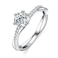 Silver Moissanite Ring Women's Entwined Vine Diamond Ring-50 points (set with D color moissanite)  Size 14