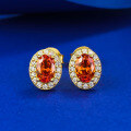 wholesale Metal Material: 925 Silver Gold Plated Mu Jing Jewelry Live Xiaohongshu Style 4*6 Oval Fanta Orange Ear Studs Simple and Fashionable Versatile-0-0