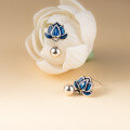 wholesale S925 Sterling Silver Exquisitely Simple Design Aged Thai Silver Blue Lotus Light Bead Ear Stud M06437-0-3
