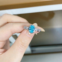 wholesale 925 Sterling Silver Paraiba Ring Neon Blue Green Light Luxury Style Niche Design Little Gemstone Ring for Women-Paraiba each batch of color is not fixed [take the default consent] &gt; No. 7