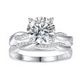 wholesale S925 Sterling Silver 2 Carat Four-Prong Moissanite Twist Shank Ring Set for Women, High-End Silver Jewelry-0-3