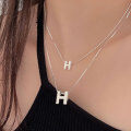 wholesale S925 Sterling Silver Letter H Snake Chain Necklace for Women, Korean Minimalist Stylish Small Luxury High-end Versatile Collarbone Chain-0-3