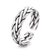 wholesale S925 Sterling Silver Retro Distressed Handmade Four-Strand Braided Rope Twist Design Open Ring-629JS/approx. 3.7g Adjustable opening