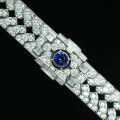wholesale 925 Silver Gold-Plated Bracelet with High-Carbon Diamonds, Royal Blue Round Cut, Art Deco Antique Vintage Elegant Women's Bracelet-0-4