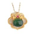 wholesale 925 Silver Gold-Plated Antique Style Pendant Necklace with Auspicious Gold Lock Inlaid with Nanhong Agate, Hetian Jade, and Jasper-0-4