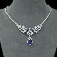 wholesale 925 Silver Gold Plated Pendant Chain with High Carbon Diamond, Royal Blue Pear Cut Luxury Y-Necklace for Women-Synthetic Royal Blue 925 Silver