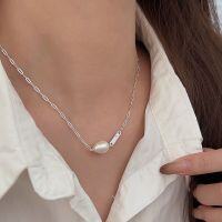 wholesale S925 Sterling Silver Natural Baroque Pearl Necklace for Women, Korean High-Fashion Spring New Edition Elegant Collarbone Chain-Natural pearls + sterling silver