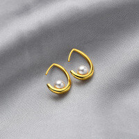 wholesale 925 Sterling Silver Korean-style Pearl Hollow Ear Hook Minimalist Fashion Niche High-end Drop Earrings Women Shell Pearl Earrings-Gold>925 silver