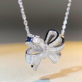 wholesale S925 Sterling Silver Fully Paved Diamond Bow Necklace for Women, Ins Style, TikTok Cross-Border Hit-0-1