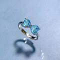 wholesale Metal Material: 925 Sterling Silver Mu Jing Jewelry New 6*6mm Heart-shaped Aquamarine Ring, Cross-border Ins Style, Fashionable and Versatile-0-1