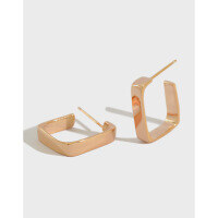 wholesale S925 Sterling Silver EA356 Korean Version INS Minimalist Irregular Geometric Square Stud Earrings for Women, Silver Hoop Earrings-Champagne gold [with Tremella plug]  925 silver