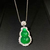 wholesale S925 Sterling Silver Women's New Chinese Style Gourd Pendant, Imperial Green High Ice Ruyi Simple Chinese Wind Necklace-Chrysoprase-XL191 Copper (with cross chain)