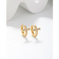 wholesale 925 Sterling Silver Cross Earrings for Women and Men, Hip-Hop Style with Diamond Accents, Circle Hook Design for Cross-Border Fashion-0-2