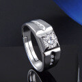wholesale S925 Sterling Silver Stylish Zirconia Ring Korean Version Handsome Men's Inlaid Diamond Adjustable Opening Ring Jewelry-0-3