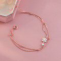 wholesale S925 Sterling Silver Fresh and Sweet Ins Style Niche Design Inlaid Floral Round Diamond Double-Layer Bracelet S7492-0-3