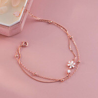 wholesale S925 Sterling Silver Fresh and Sweet Ins Style Niche Design Inlaid Floral Round Diamond Double-Layer Bracelet S7492-S925 silver bracelet rose gold 925 silver