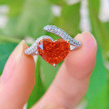 wholesale 925 silver jewelry, European and American new style Padparadscha color high carbon diamond ring, set with 8*10 heart-shaped women's ring-0-2