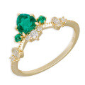 wholesale S925 Sterling Silver Gold-Plated Vintage-Inspired Lab-Grown Emerald Heart Light Luxury Ring by Dunli Jewelry-0-4