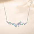 wholesale S925 Sterling Silver Creative Colorful Zircon Butterfly Necklace for Women, Fashionable and Versatile Collarbone Chain-0-5