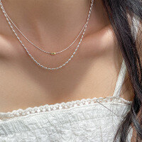 wholesale S925 Sterling Silver Minimalist Gold Bead Necklace Olive Collarbone Chain Layering Necklace for Women Y00708-S925 Silver Single Rice Bead Necklace 925 Silver