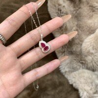 wholesale 925 Sterling Silver Luxurious and Minimalist New Chinese Style Full Diamond Pigeon Blood Red Ruby Small Gourd Necklace, High-End Sense Collarbone Chain for Women-Platinum 925 silver