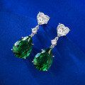 wholesale Metal Material: New European and American High Carbon Diamond Pear Drop 10*14 Green Diamond Earrings Ear Studs Women Cross-Border Style-0-3