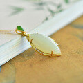 wholesale 925 silver gold-plated vintage Chinese-style pendant with inlaid natural-shaped jade, includes certificate-0-5
