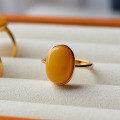 wholesale S925 silver inlaid natural antique wax cabochon ring, honey mustard yellow pigeon egg ring-0-0
