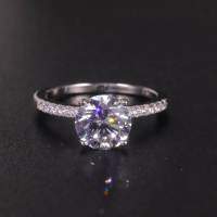 wholesale 925 Sterling Silver with High Carbon Diamond Cut Cubic Zirconia Candy Square Ring for Live Cross-Border-Round Ice Flower Cut Ring (Silver)  US 8