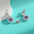 wholesale S925 Sterling Silver Cross-Border Hot-Selling Full Diamond Earrings Moissanite Stud Earrings Versatile High-End Round Halo Ear Drops Gift for Girlfriend-0-2