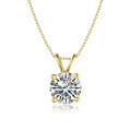 925 Sterling Silver Four-Prong Pendant Moissanite Necklace Classic 14K Gold Plated 1 Carat-0-3