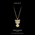 Metal Micro-Pave Moissanite Bear Necklace for Women-0-4
