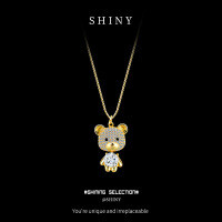 Metal Micro-Pave Moissanite Bear Necklace for Women-S925 sterling silver 22K gold + 50 points moissanite  925 silver