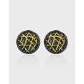 wholesale S925 Sterling Silver 762 Niche Individual Trendy Euro-American Retro Two-Tone Plated Irregular Grid Line Circular Ear Studs-0-0