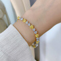 wholesale S925 Sterling Silver Gold-Plated Heart-Shaped Yellow Diamond Bracelet for Women, 50 Points, Love Motif, Wealth-Attracting, Luxury, Niche, Exquisite-0-3