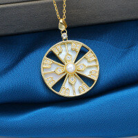 wholesale 925 Silver M-Style Ferris Wheel Pendant Necklace, Light Luxury Classic Design with Natural Pearl, Mother-of-Pearl, and Zircon, Suitable as a Sweater Chain-Ferris Wheel Pendant - Without Chain>925 Silver