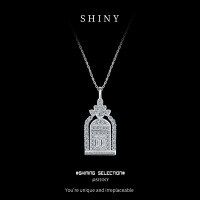 Sterling Silver Castle Pendant Necklace, Trendy Minimalist Layering Chain, Moissanite Accent-S925 sterling silver + 8 points moissanite