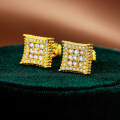 S925 Sterling Silver Rhombus Hip-hop Cubic Zirconia Stud Earrings-0-1