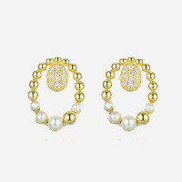 wholesale S925 silver metal lightweight luxury pearl earrings for women, high-end new zirconia round bead earrings, elegant wholesale-Sterling Silver 14K Gold Earrings>925 Silver