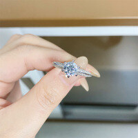 wholesale S925 Sterling Silver Half the World Moissanite Ring for Women, Pave Set Classic Six-Prong Precision Cut D Color Moissanite Ring Wholesale-1 carat-CBJZ399 (high carbon diamond) 9