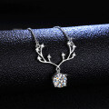 S925 Silver Moissanite Deer Antler Pendant Necklace-0-1