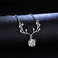 S925 Silver Moissanite Deer Antler Pendant Necklace-carat (zircon)  925 silver