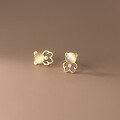 wholesale S925 Sterling Silver Korean-style Cubic Zirconia and Synthetic Cat's Eye Stone Bear Stud Earrings, Sweet and Fresh M02347-0-3