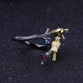 wholesale S925 Sterling Silver Secret Garden Designer Adjustable Ring with Snail and Oriole Design and Natural Gemstone-0-2