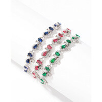 wholesale 925 Sterling Silver Shining Colorful Zircon Bracelet for Women, Minimalist Luxury Small Brand High-End Fashion Versatile Elegant Full Diamond Jewelry-Blue Diamond 925 Silver