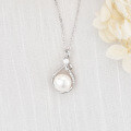 S925 Sterling Silver Moissanite Flowing Fortune Pendant Necklace with Freshwater Pearl-0-2